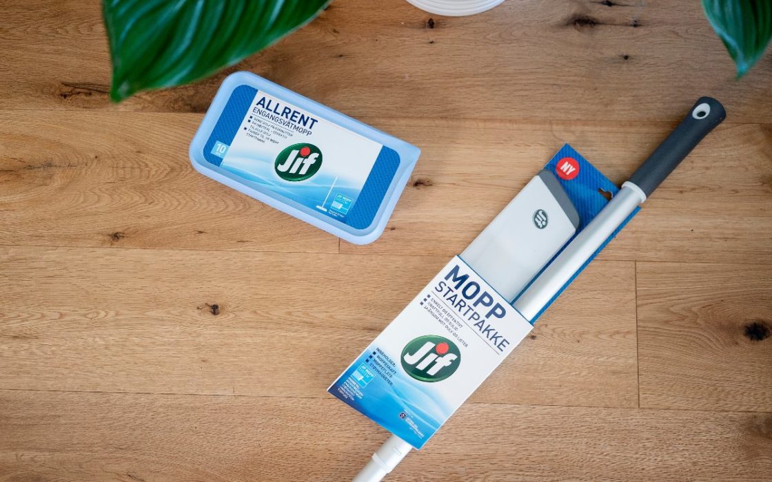 Jif Engangsvåtmopp for rask rengjøring av smarte løsninger for entré. FOTO